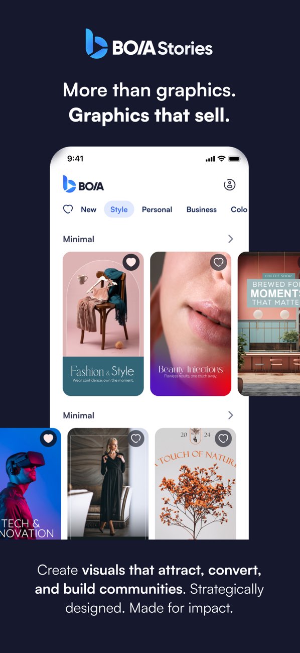 Boia Stories app screenshot showing a story editing screen