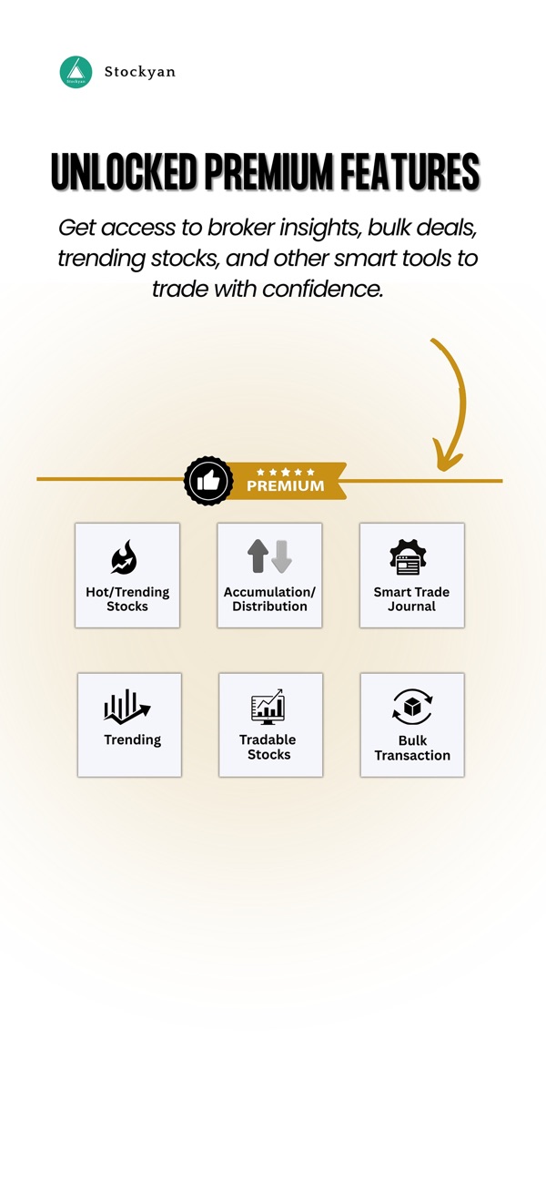 StockYan app screenshot showing premium analysis or smart trade tools for NEPSE